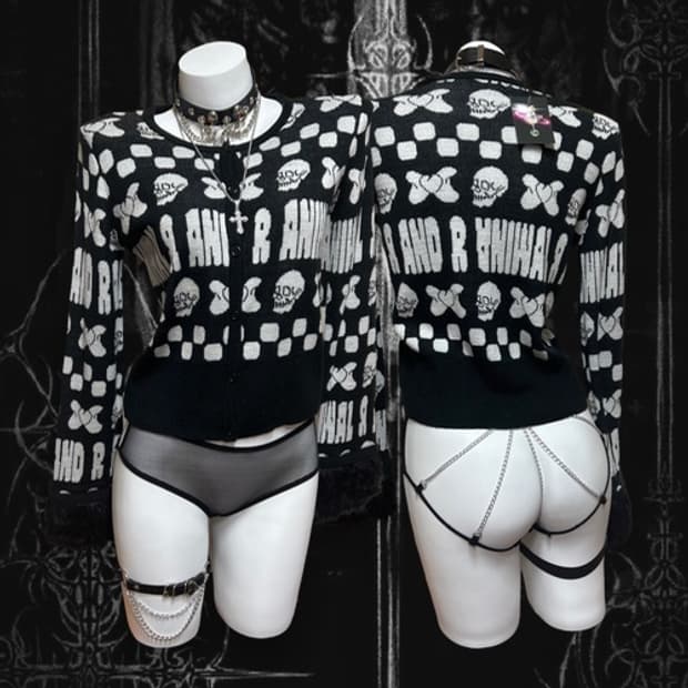 Glad news 글래드 뉴스 퍼 소매 해골 리본 가디건 펑크
