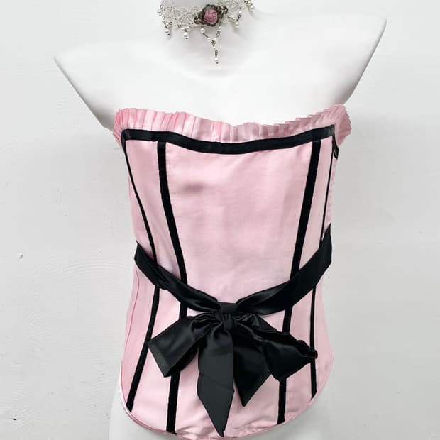 히메갸루 핑크 새틴 리본 코르셋