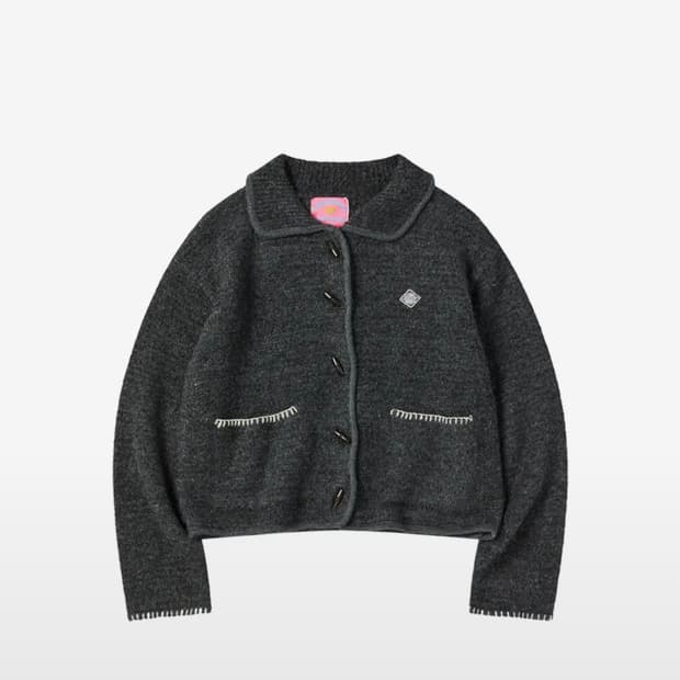 W BOOKLE KNIT CARDIGAN [CHARCOAL]