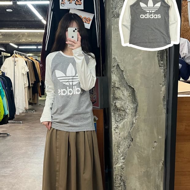 아디다스 배색 긴팔티 그레이 95 #csz3695