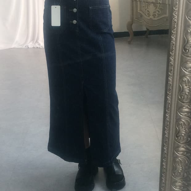 Glitter point denim long skirt