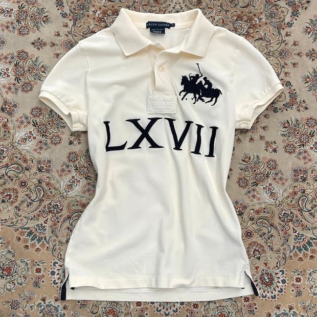 랄프로렌 크림/네이비 더블 빅포니 카라티 