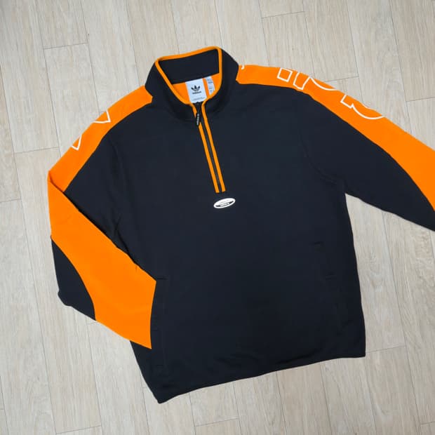 L)아디다스 우븐 코튼 하프집업 블랙/오렌지