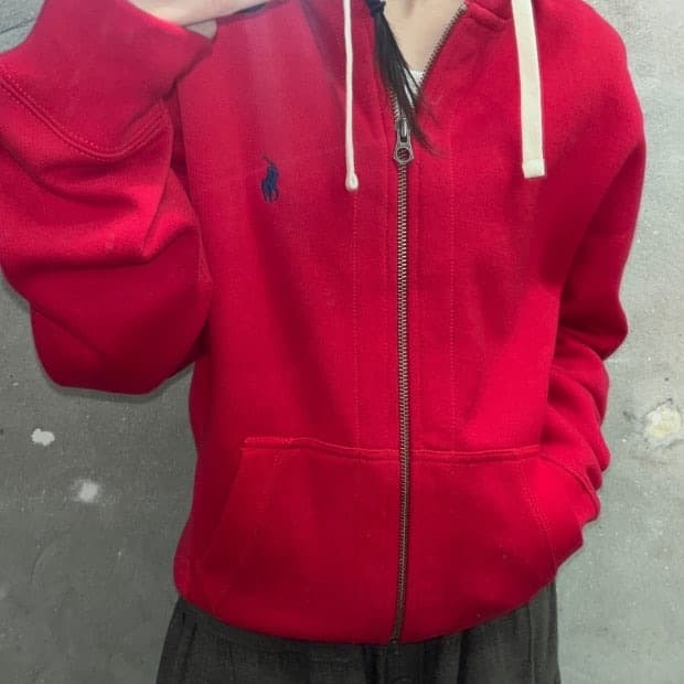 레드 폴로 후드집업