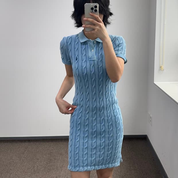 Polo 폴로 네이비 포니 블루 케이블 니트 카라 원피스