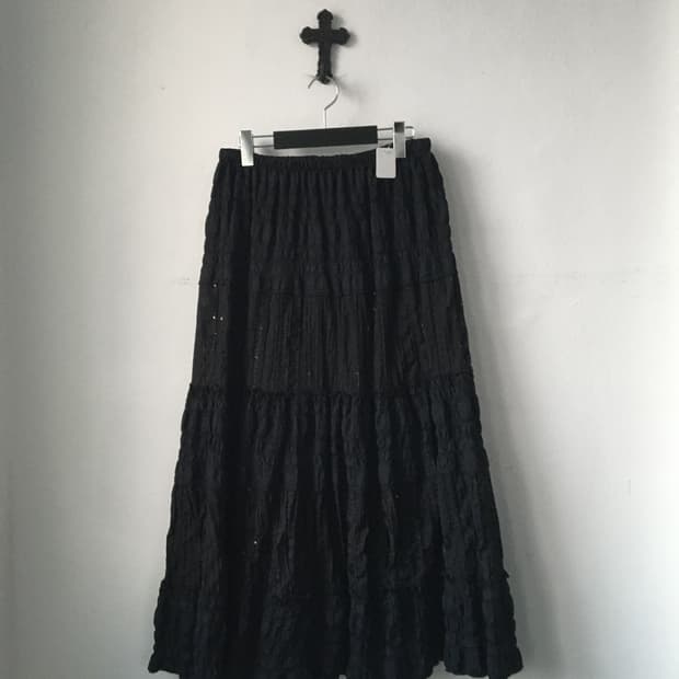 Pleats layer long skirt