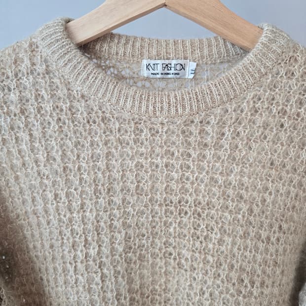 와플조직 크리미 울혼방 니트