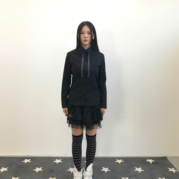 INED Beaded Detail Black Shirt