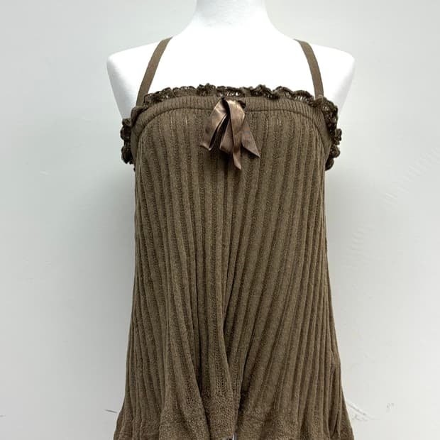 빈티지 카키 슬리브리스 스커트