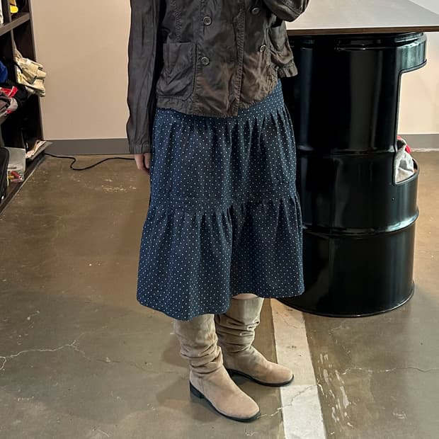 도트패턴 데님 스커트