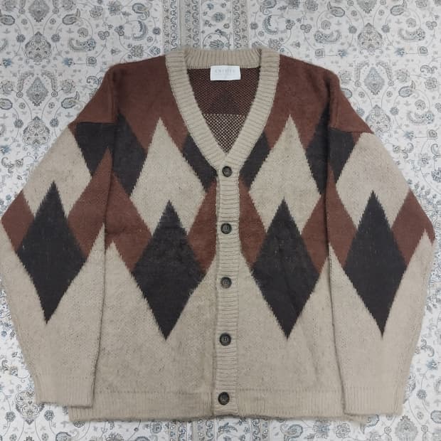 KNITTED 니티드 벌키 브러쉬 아가일 가디건 M