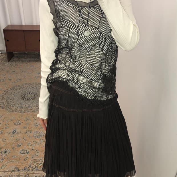 브라운 플라워 레이어드 나시