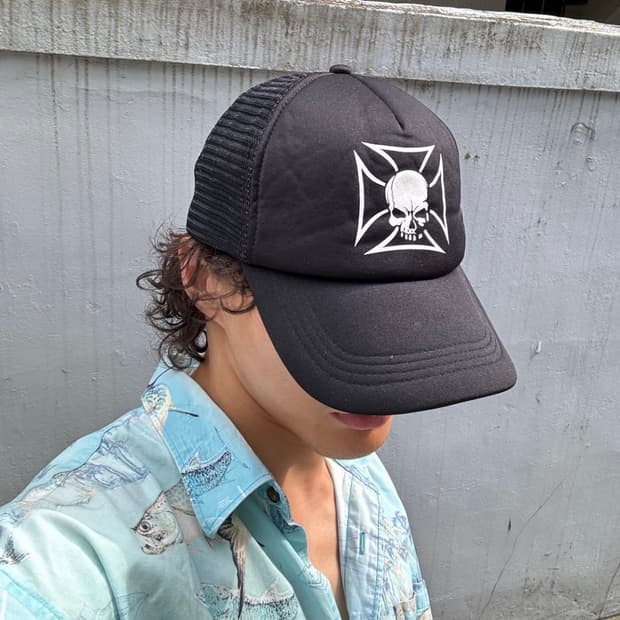 vintage skull crossbones mesh cap