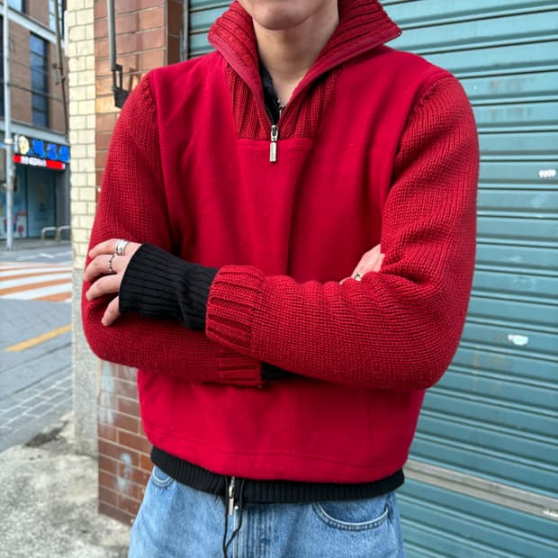 90s 몽클레르 그레노블 허스키 풀오버 하프 집 플리스 자켓