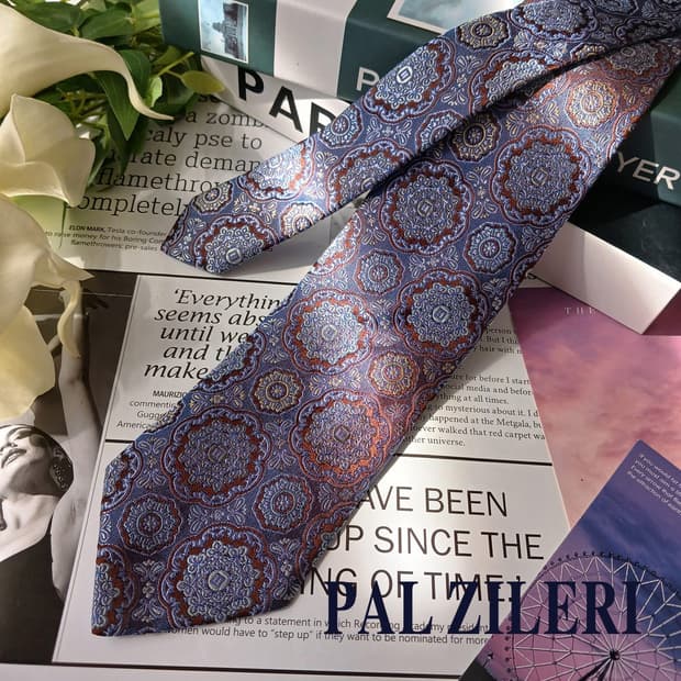 빨질레리 실크 블루 페이즐리 넥타이 8.6cm S~A+등급 E797