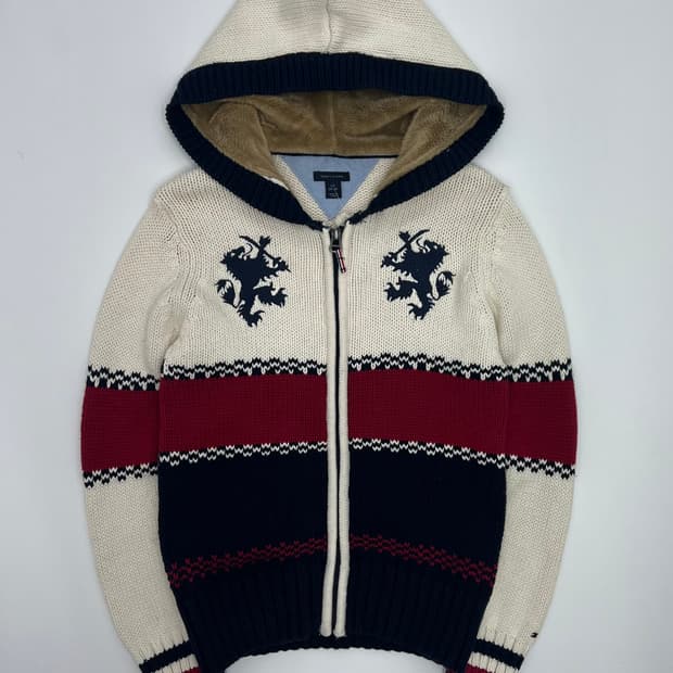 타미힐피거 패턴 후드 니트집업