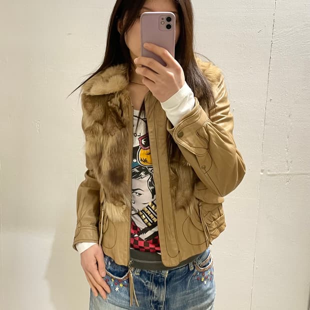 Y2K 양가죽 폭스퍼 자켓