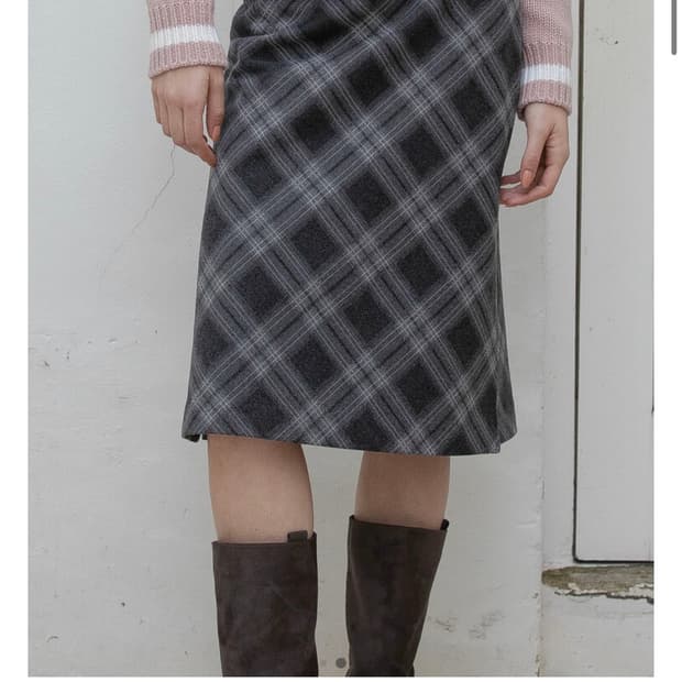 디망쉬 클래식 체크 롱스커트 그레이
