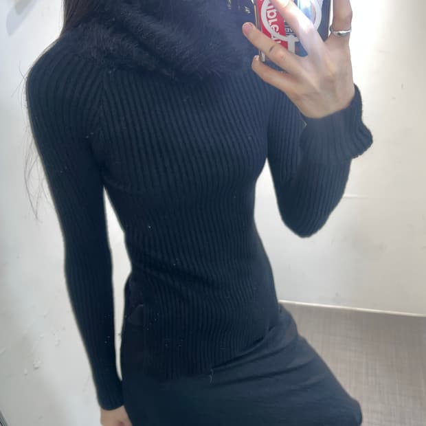 NO BRAND  하이넥 퍼 니트