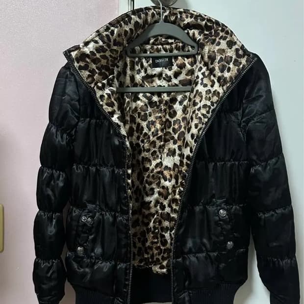 블랙 레오파드 호피 숏패딩 갸루깔 y2k 빈티지
