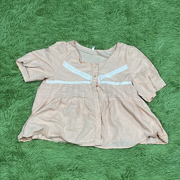 코랄 빈티지 반팔 블라우스