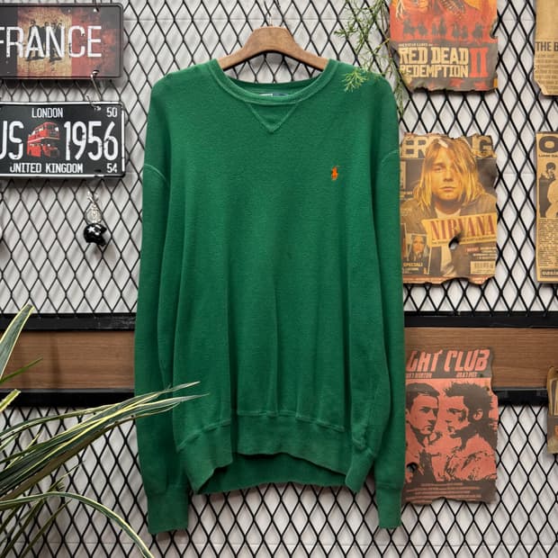 폴로 랄프로렌 니트 스웻셔츠 오렌지 포니 로고 포인트 그린