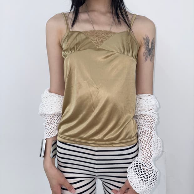 Glossy Satin Lace Trim Camisole Top