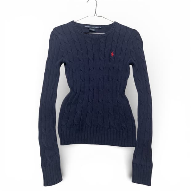 네이비케이블 레드포니 코튼니트(표기s)