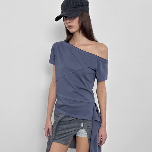 샌드릭 One-Shoulder Strap Tee_Blue 