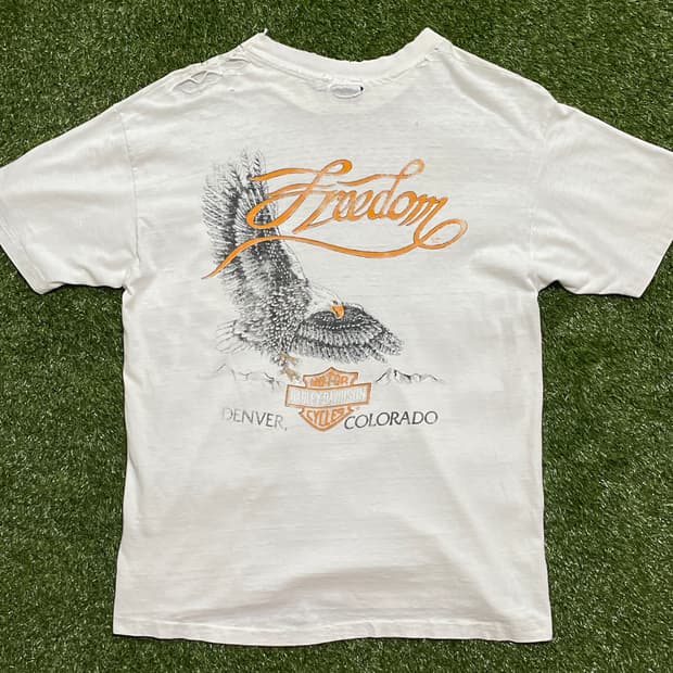 80s 할리데이비슨 데미지 포켓 티셔츠