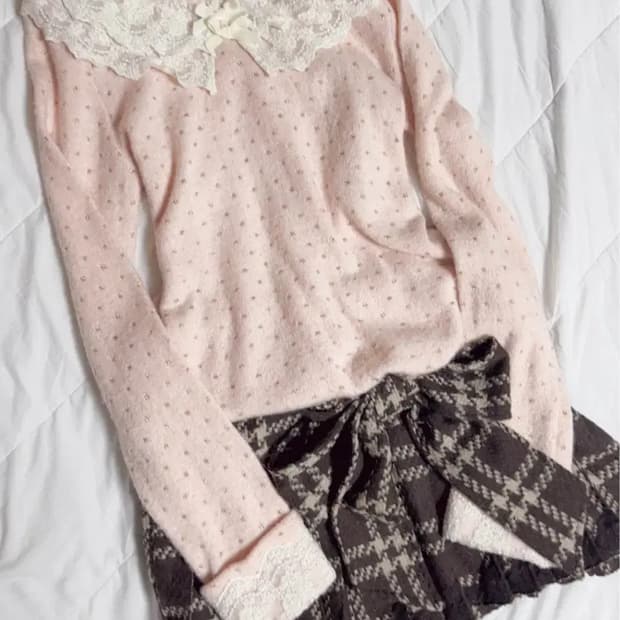 Liz lisa 리즈리사 하트펀칭 레이스 카라 고전 니트 