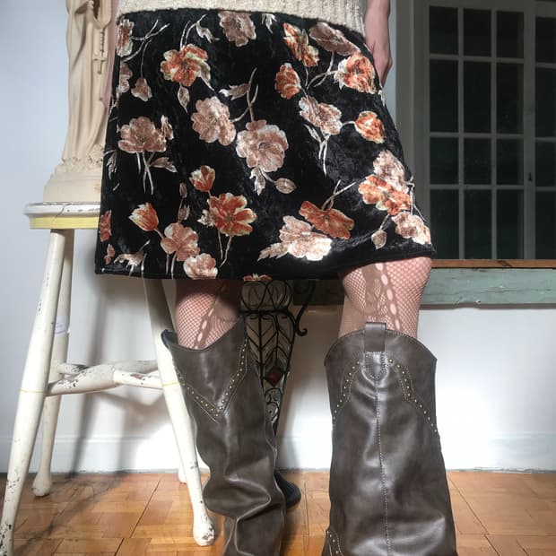 vintage velvet pattern skirt(26inch)