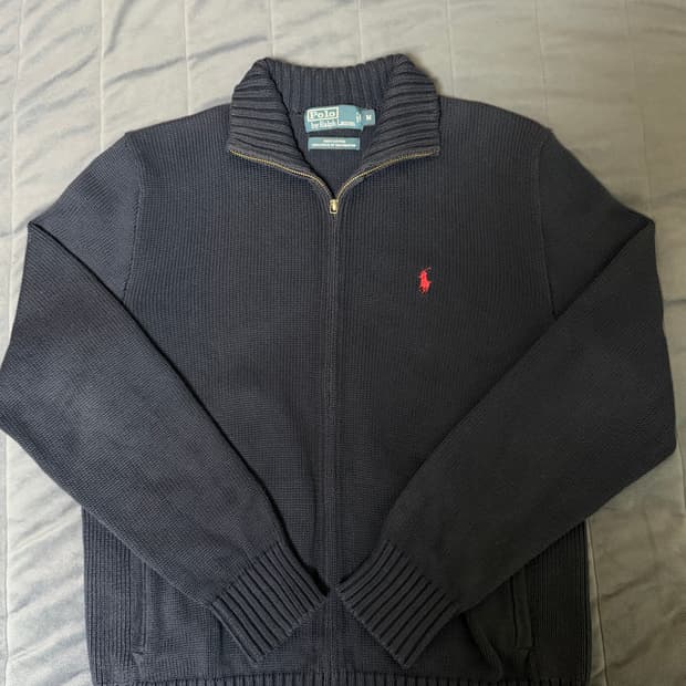 (M) 폴로 니트 풀집업 네이비