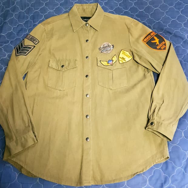 (빈티지) 코데즈컴바인 USA 밀리터리 와펜패치 셔츠자켓 카키 (F)