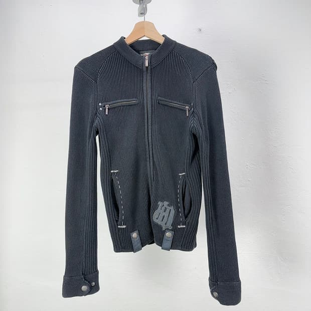 할리데이비슨 먼스 차콜 블랙 패치드 슬릿 니트 집업