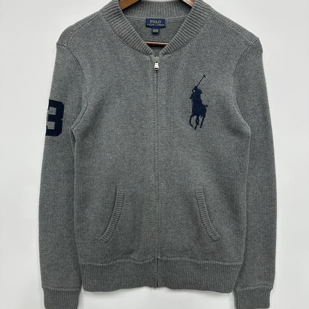폴로 네이비 빅포니 그레이 니트 집업