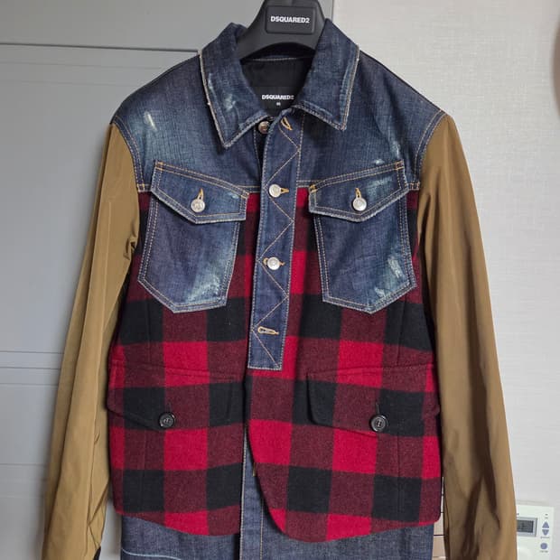 디스퀘어드2 데님 울체크 믹스 자켓