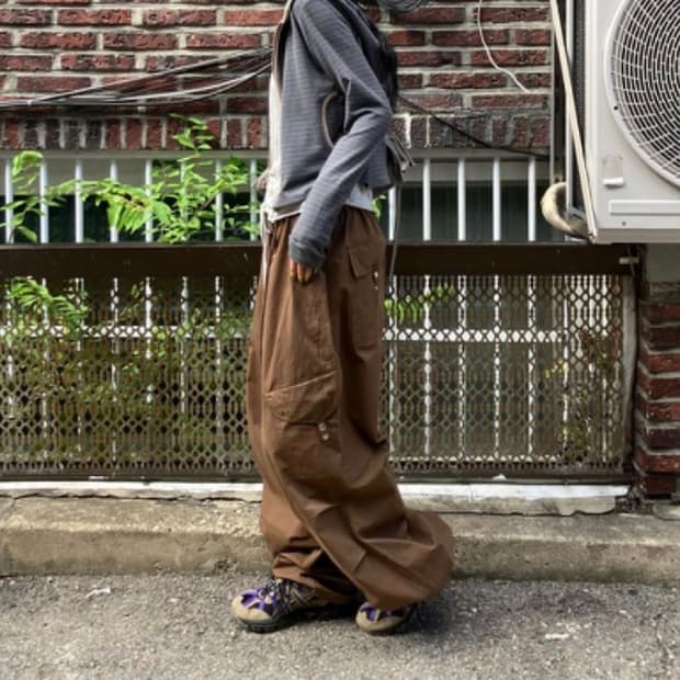 모래하우스 스냅 카고 와이드 팬츠 브라운