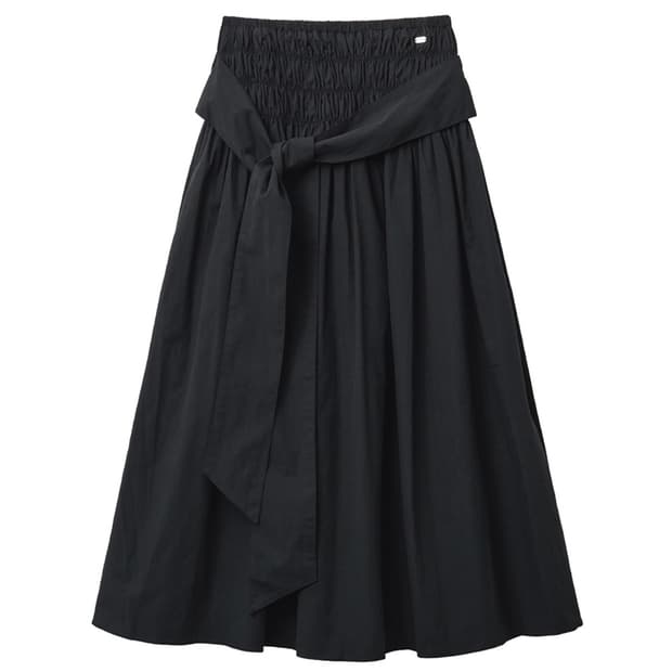 렌세 Smocked Shirring Skirt Black