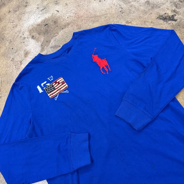 폴로 랄프로렌 빅포니 블루 레드 성조기 롱슬리브 
