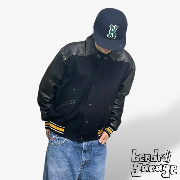 90s Hudson 레더 울 바시티 자켓 made in japan