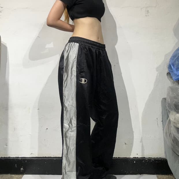 챔피온 블랙 그레이 사이드 라인 와이드 팬츠 L