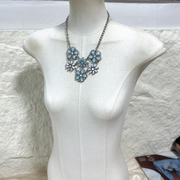 빈티지 오리엔탈 플라워 쿠바체인 목걸이