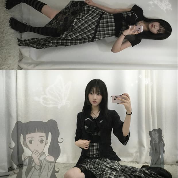 무채색 유카리깔 파라다이스키스 언발 프릴 고스고딕 코디세트 