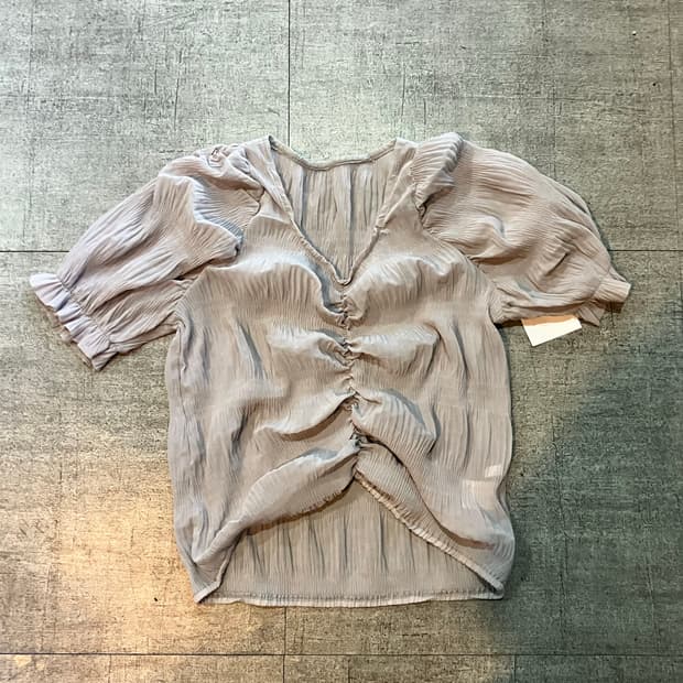 일본빈티지 하구미모리걸 달천깔페어리 곱창린넨 셔링반팔티셔츠