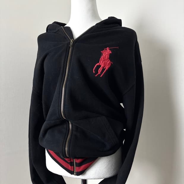 폴로 빅포니 블랙 레드 단가라 후드집업