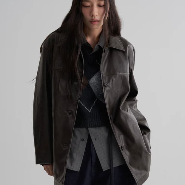 에잇세컨즈 싱글 레더 하프코트 브라운