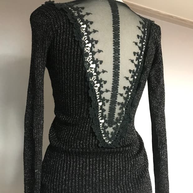 Glitter Ribbed Lace Back Zip-up Knit