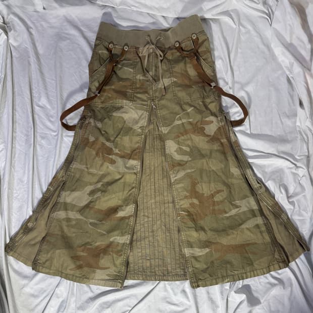 Goa 카모 패턴 서스펜더 롱 스커트 y2k 
