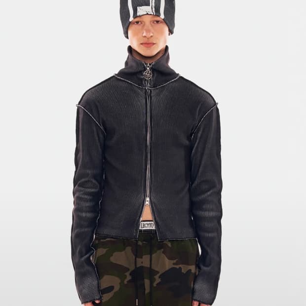 레씨토 Ribbed print neck zip up black